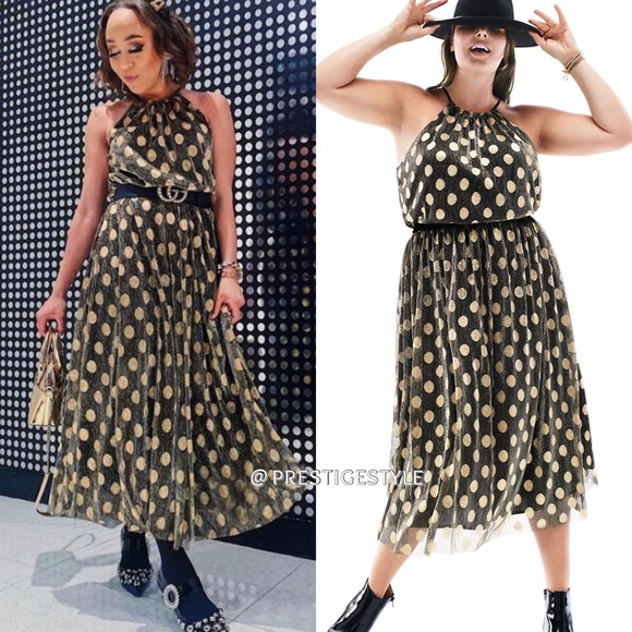 Anthropologie Metallic Polka Dot Halter Midi Dress - Picture 2 of 11